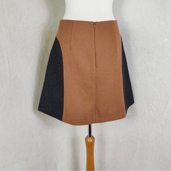 Boden Tan Brown & Grey Colourblock A-line Wool Blend Skirt With Pockets UK 12 - Picture 4 of 6